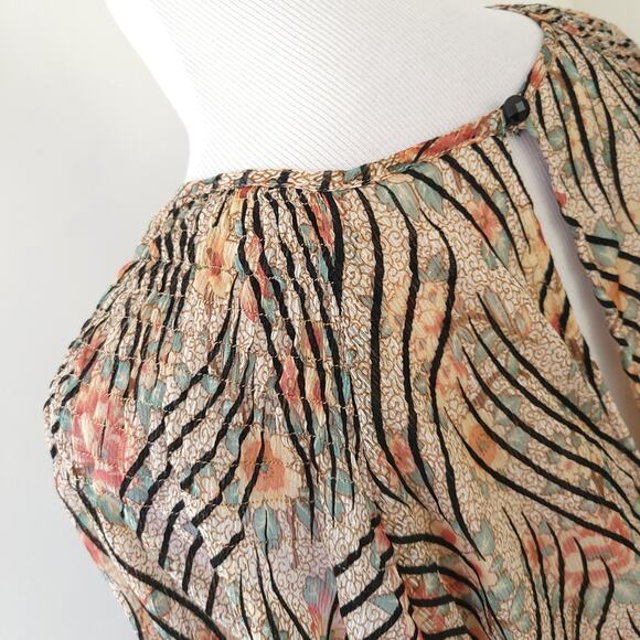 Traffic People Floral Shift Dress Cream Floral Black Stripes Large - Picture 7 of 13